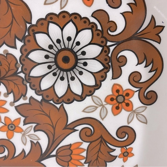 Vintage Cassandra Hostess Tableware MCM Brown Orange Floral Print Oval Platter - Picture 14 of 14